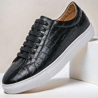 Men's White Crocodile Pattern Casual Sneakers – Stylish