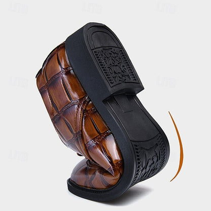 Leather Brown Men's Shoes Crocodile-Pattern Dress