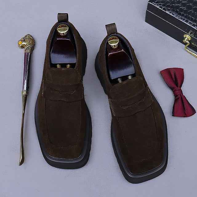 -Classic Cowhide Leather Suede Business Loafers Men's