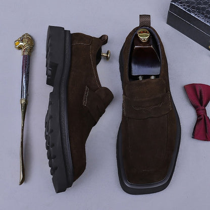 -Classic Cowhide Leather Suede Business Loafers Men's