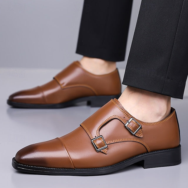 Strap Elegant Men's Shoes Dress Monk – Double Leather