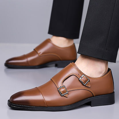 Strap Elegant Men's Shoes Dress Monk – Double Leather