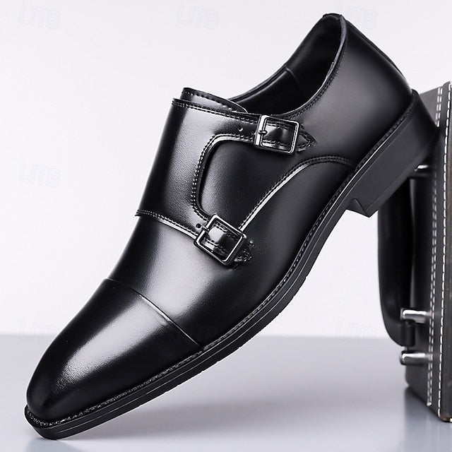 Strap Elegant Men's Shoes Dress Monk – Double Leather