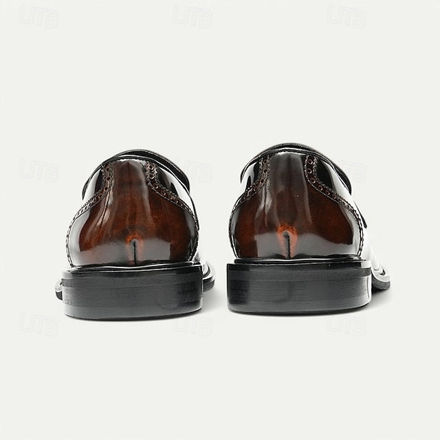 Men's Black Premium Cowhide Slip-On Loafers with Decorative