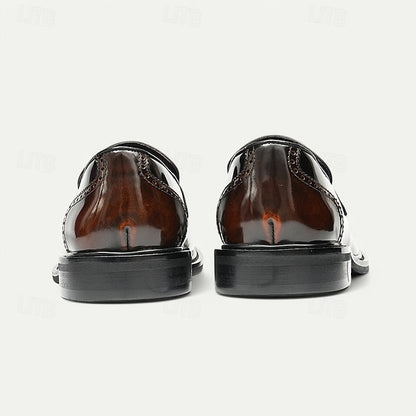 Men's Black Premium Cowhide Slip-On Loafers with Decorative