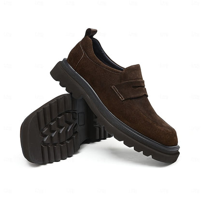 -Classic Cowhide Leather Suede Business Loafers Men's