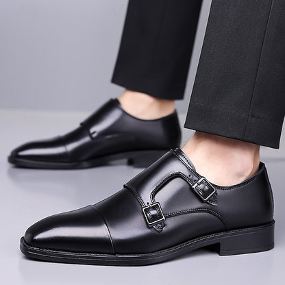 Strap Elegant Men's Shoes Dress Monk – Double Leather
