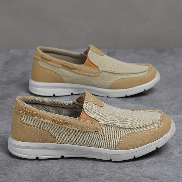 Men's Beige Canvas Slip-On Loafers – Lightweight