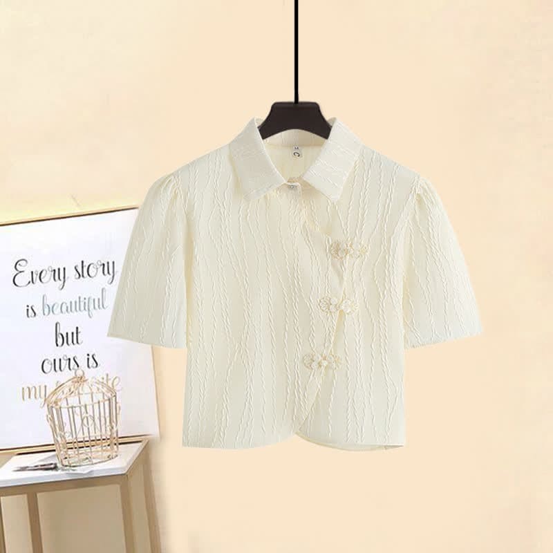 Vintage T-Shirt Split Skirt Set Buckle Print Floral Stitching