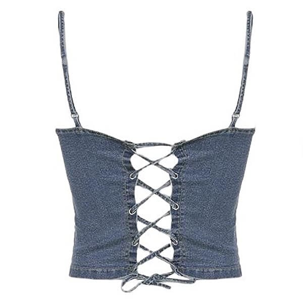 Vintage Denim Rivet Top - Tops