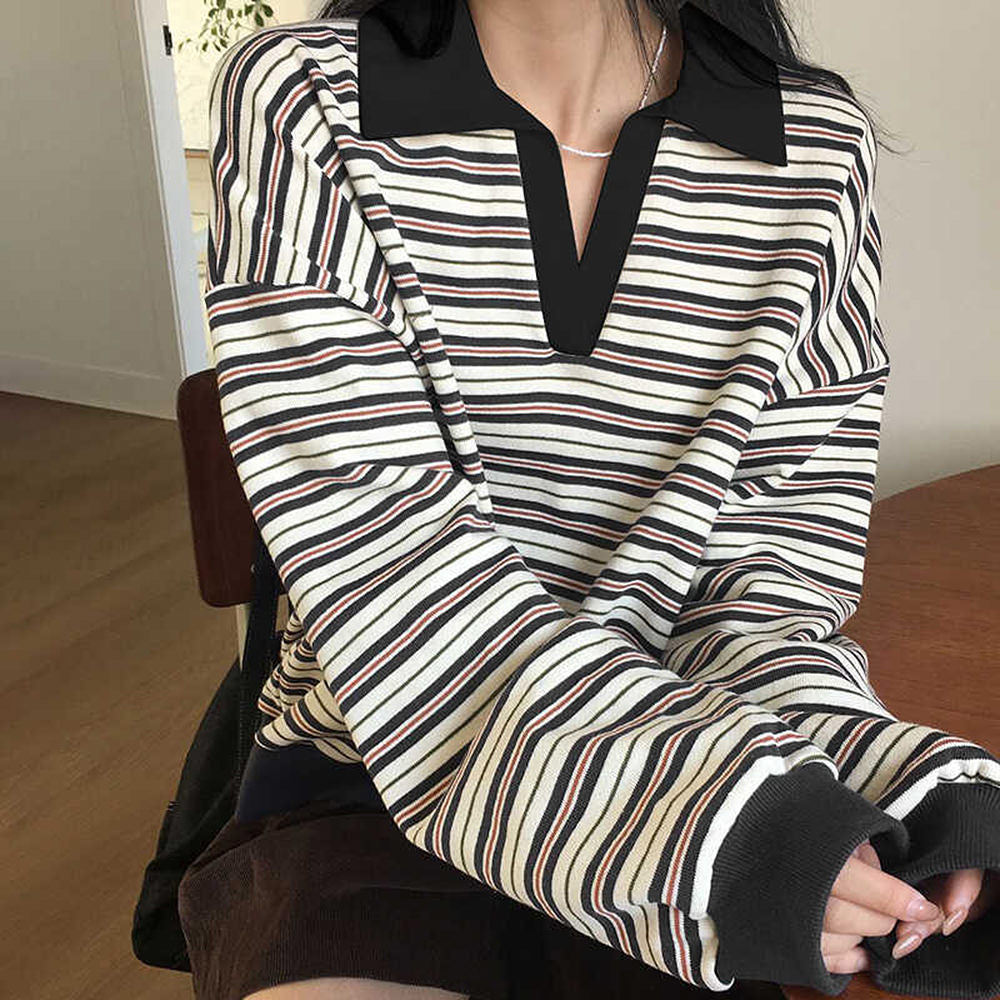 vintage stripe polo sweatshirt boogzel clothing