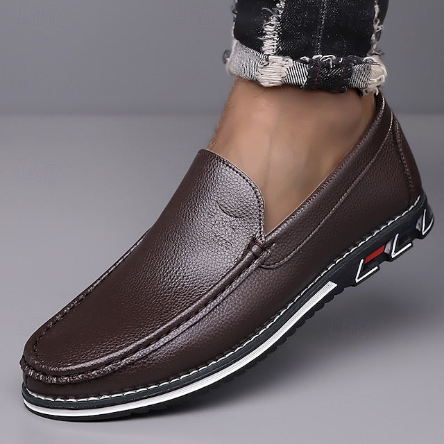 Men's  Blue Faux Leather Slip-On Loafers with Durable Sole