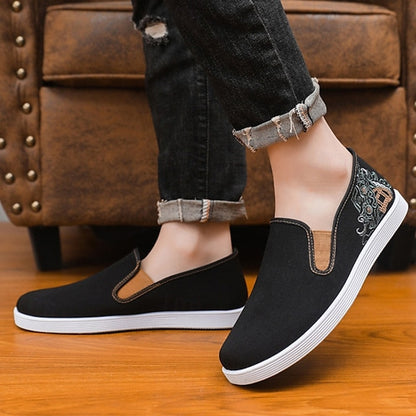 Men's Embroidered Canvas Slip-On Shoes – Casual and