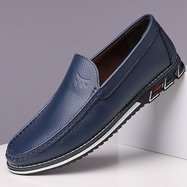 Men's  Blue Faux Leather Slip-On Loafers with Durable Sole
