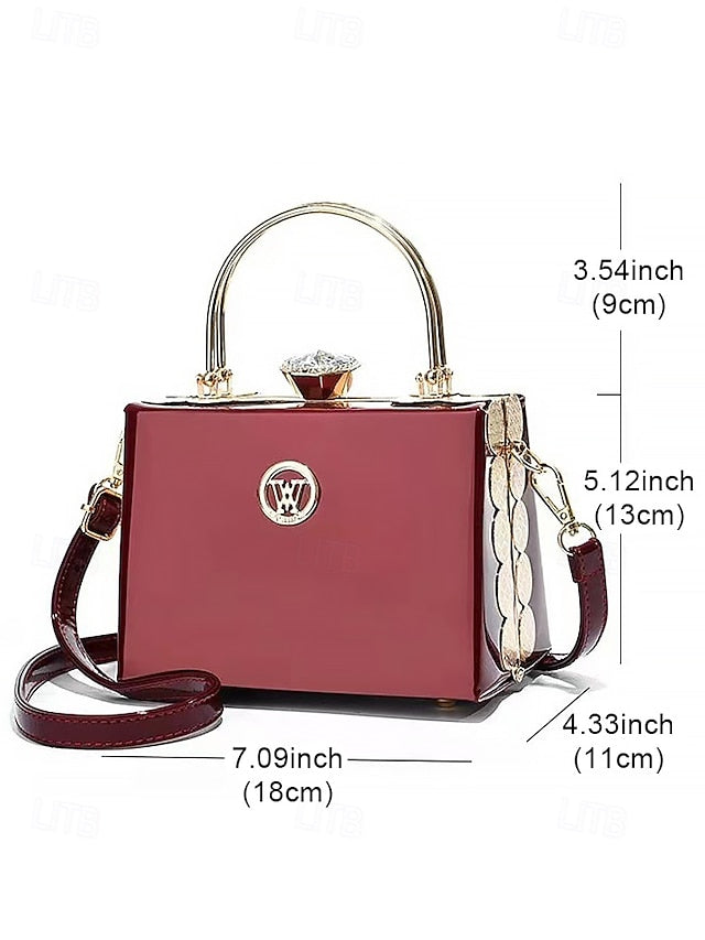 Leather Gold with Handbag Women's Evening Burgundy Patent