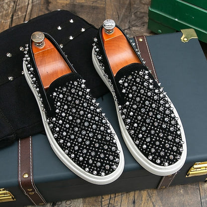 Men's Black Slip-On Shoes with Pearl Detailing - Elegant