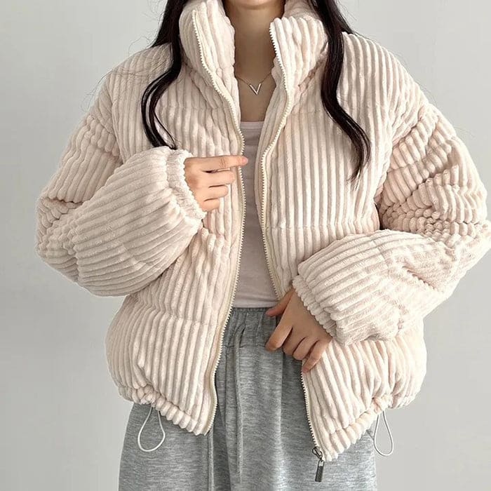 Warm Corduroy Puffer Jacket - S / Beige - Jackets