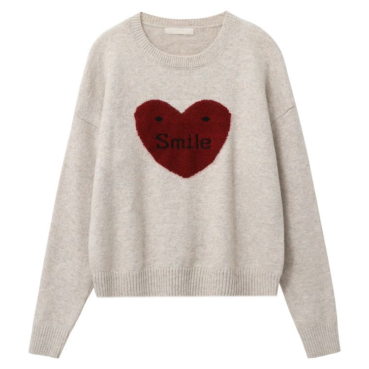 Warm Red Heart Sweater - Free Size / Grey/red - Sweater