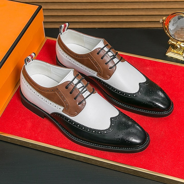 Dress Men's Wingtip White Oxford with Shoes Brown and