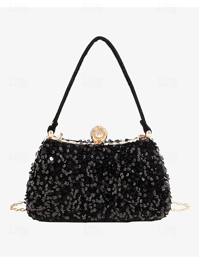 Pearl Sequin Black Accent – with Clutch Women's Evening