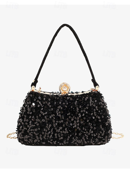 Pearl Sequin Black Accent – with Clutch Women's Evening