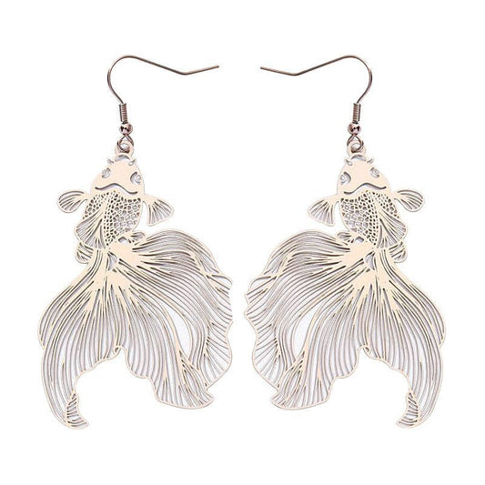 White Goldfish Earrings - Standart / Gold - earrings