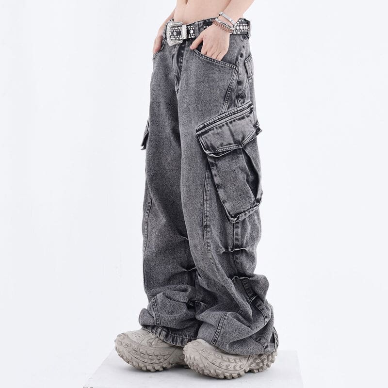 Wide Leg Cargo Jeans - Jeans