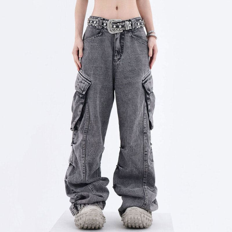 Wide Leg Cargo Jeans - Jeans