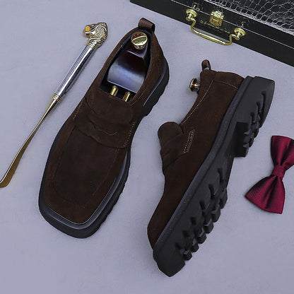 -Classic Cowhide Leather Suede Business Loafers Men's