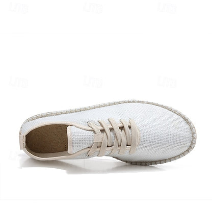Men's Beige Canvas Lace-Up Espadrille Shoes with Jute Rope