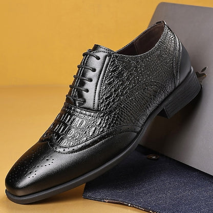 Oxford Crocodile Men's – Brown Faux Shoes Leather Pattern