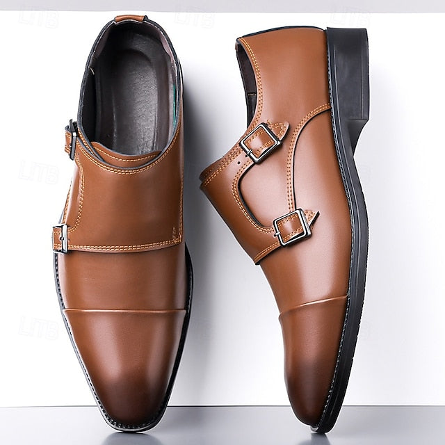Strap Elegant Men's Shoes Dress Monk – Double Leather