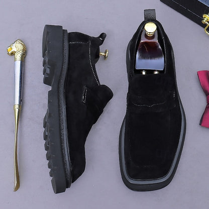 -Classic Cowhide Leather Suede Business Loafers Men's