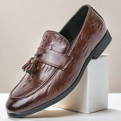 Men's Green Faux Leather Loafers with Crocodile Embossed