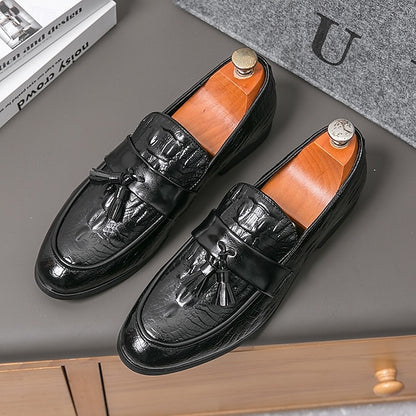 Men's Green Faux Leather Loafers with Crocodile Embossed