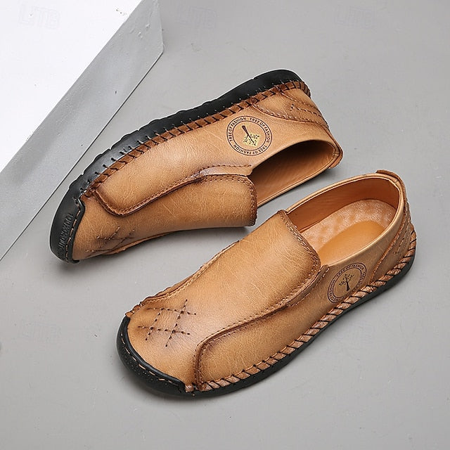 Men's Beige Genuine Faux Leather Moccasins – Handmade