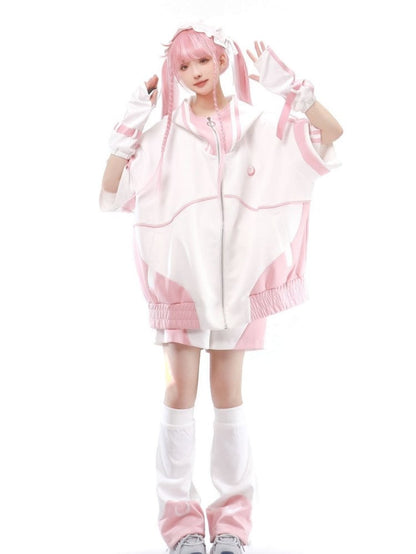 Pink and White Strap Design Sleeves