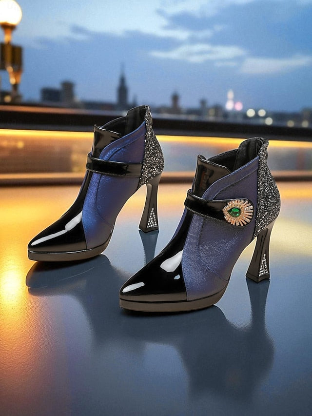 Ankle High Heel Boots Glitter Women's