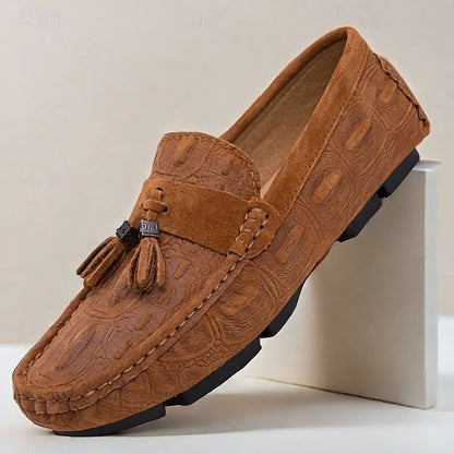 Men's Brown Faux Suede Loafers with Tassel Detail and