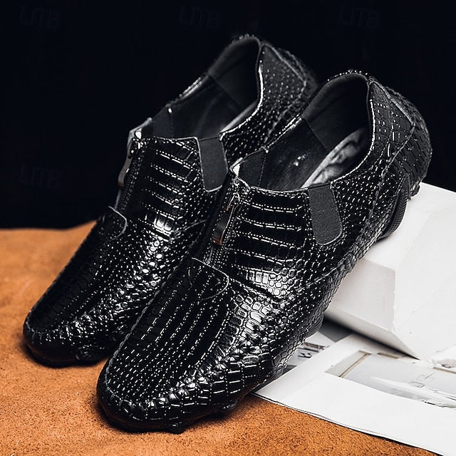 Men's Crocodile Pattern Leather Loafers - Stylish Slip-On