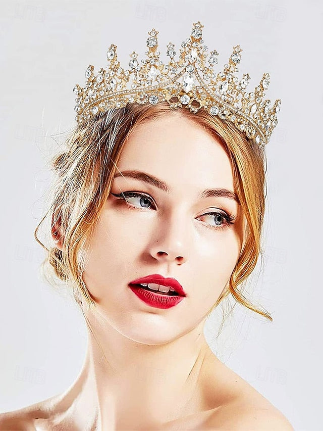 Necklace Set and Tiara Gold-Plated Diamond Crown – Sparkling