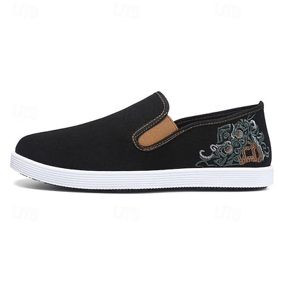 Men's Embroidered Canvas Slip-On Shoes – Casual and