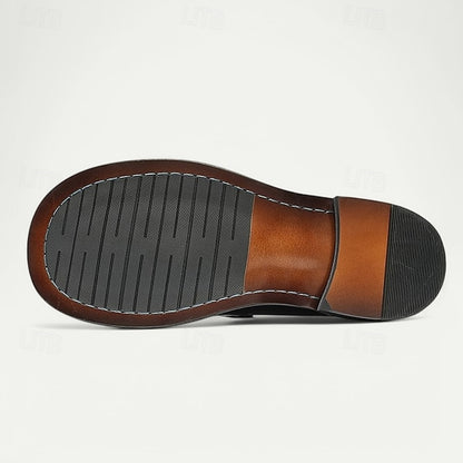 Men's Black Premium Cowhide Slip-On Loafers with Decorative