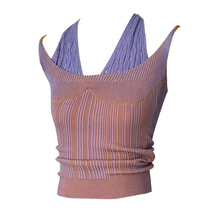 Double Layered Y2K Knit Halter Top