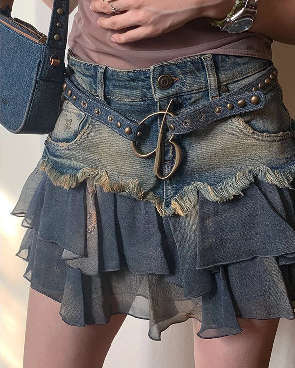 Y2K Aesthetic Denim Ruffled Skirt