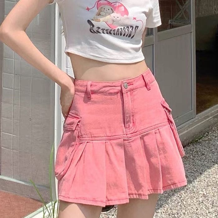 Y2K Pink Denim Skirt - Skirt