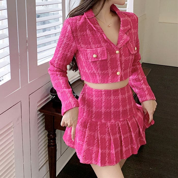 Y2K Pink Jacket and Skirt Set - Suits