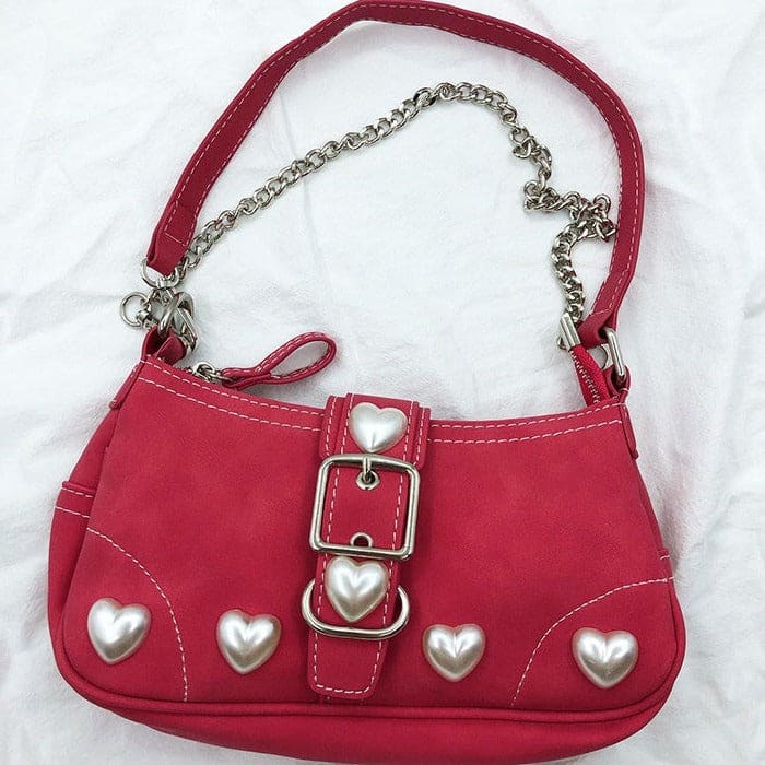 Y2K Red Pearl Heart Bag - Standart / Pink - Handbags