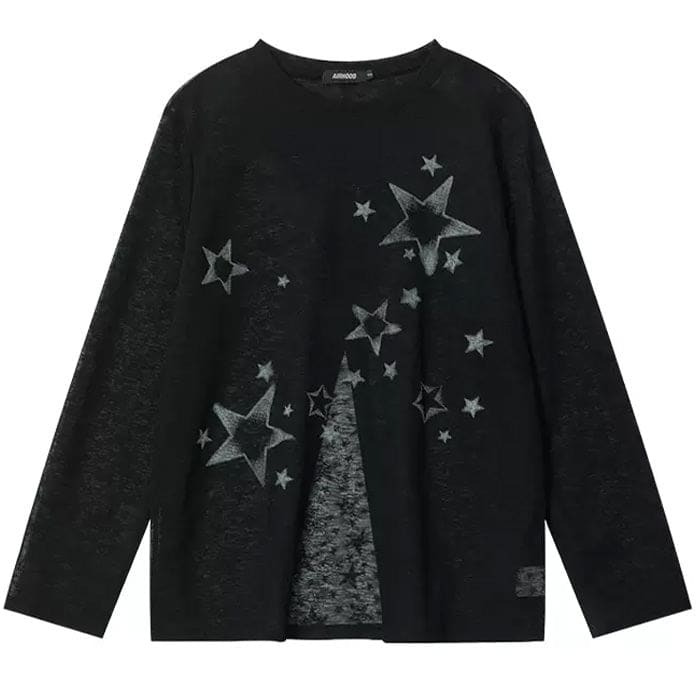 Y2K Star Long Sleeve Top - S / Black - Tops