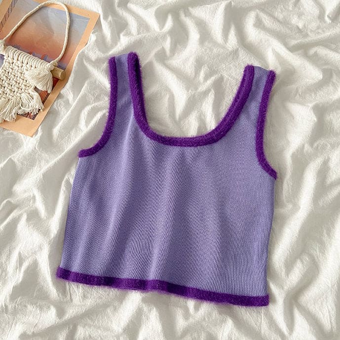 Y2K Summer Fur Top - S / Purple - Tops